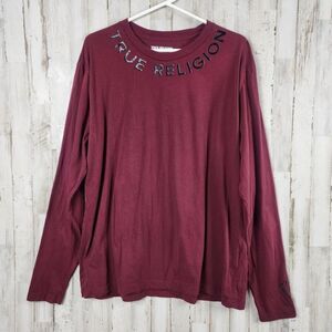 True Religion Long Sleeve Crew Neck Tee Shirt Maroon Size 3XL
